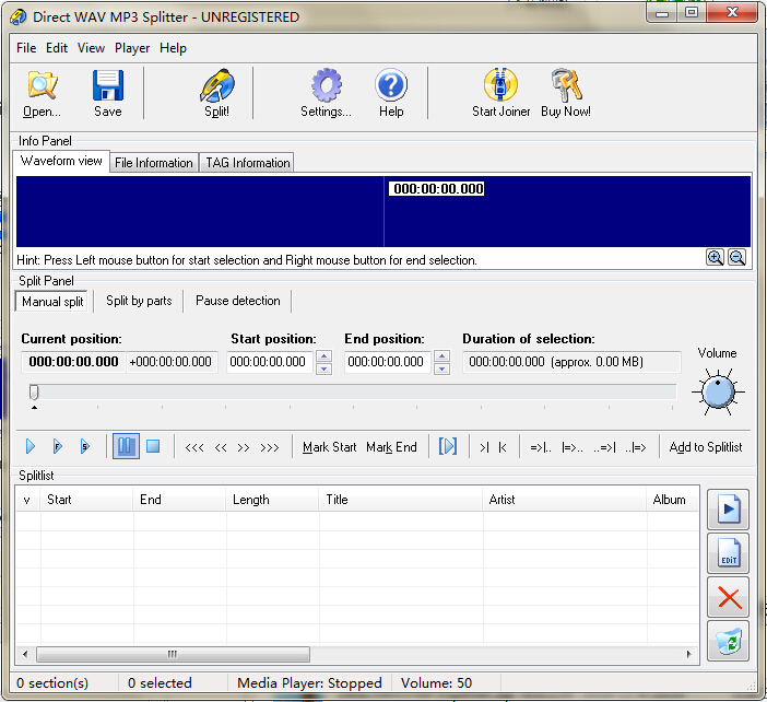 mp3/wav剪辑器(DirectWAVMP3Splitter)